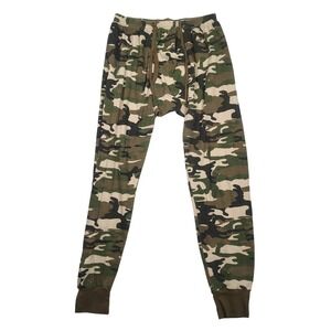 Arctic Trail Thermal Pants Mens M Green Camo Waffle Knit Cotton Blend Long Johns